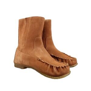 J Crew Shoes Womens 6 Moccasin Boot Calf Suede Chelsea Burnished Pecan Comfort